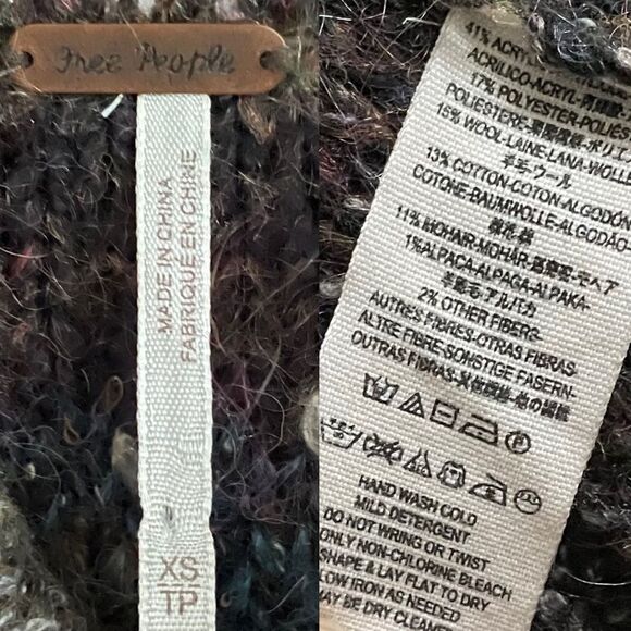 FREE PEOPLE Wool Starlight Shadow Long Poncho Sweater Cardigan Brown XS - Picture 11 of 11